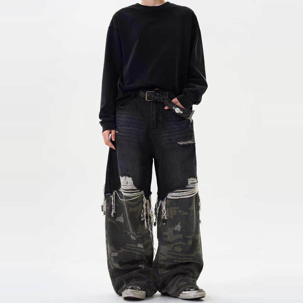Jeans unisex loose camouflage stitching pants trousers