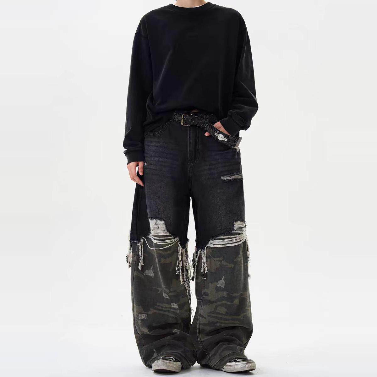 Jeans unisex loose camouflage stitching pants trousers