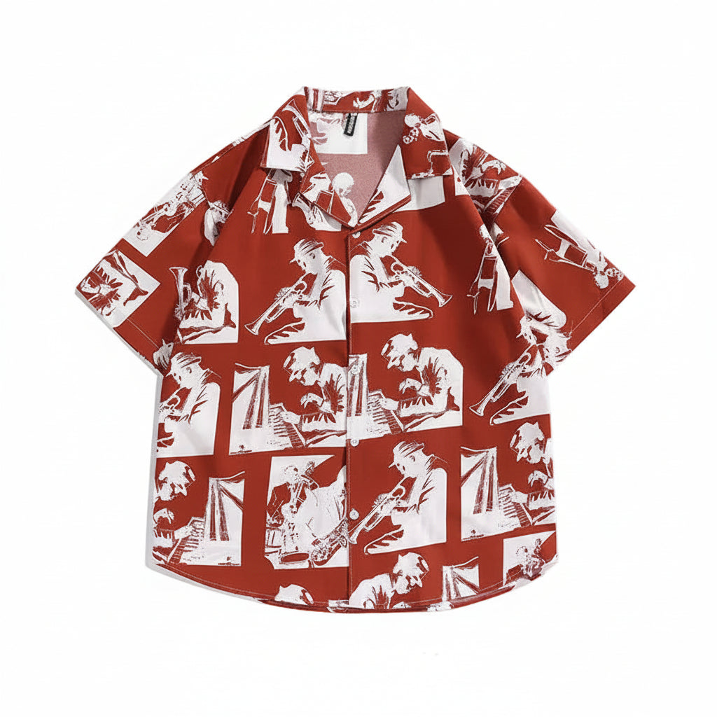Full printed short-sleeved shirt summer shirt