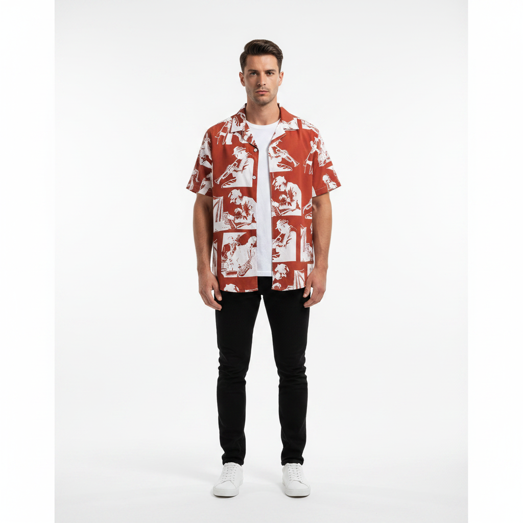 Full printed short-sleeved shirt summer shirt