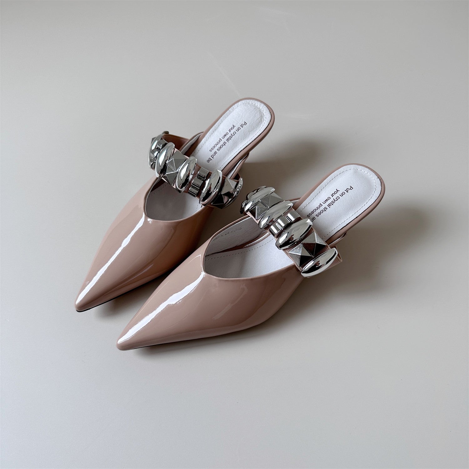 Leather thin heel wrap toe half slipper sandals women shoes