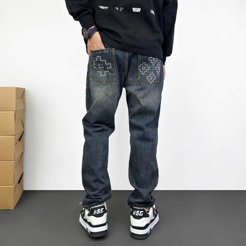 Printed stitched jeans