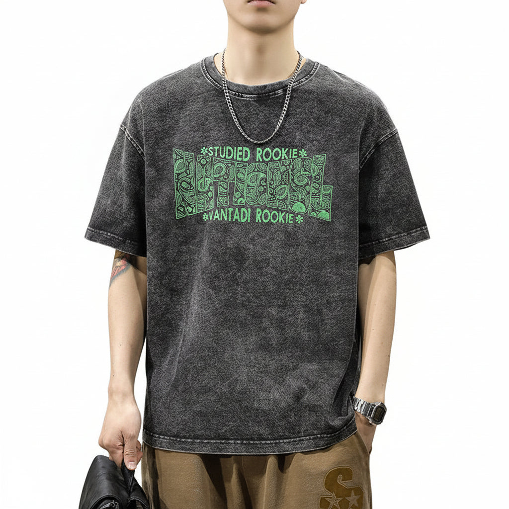 Yellow flower short-sleeved T-shirt men's loose plus-size trendy half-sleeve casual