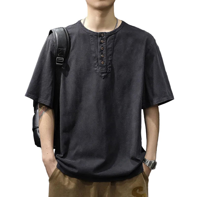 Men's Short Sleeve T-Shirt Pure Cotton Thin Henry Collar Shirt