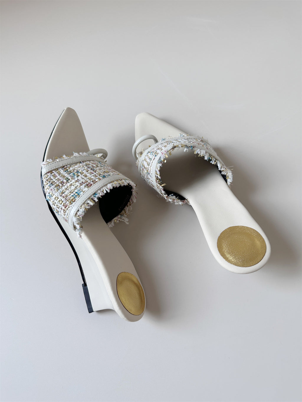 Slide shoe off-white sandals women low heel wedge pointed sandals