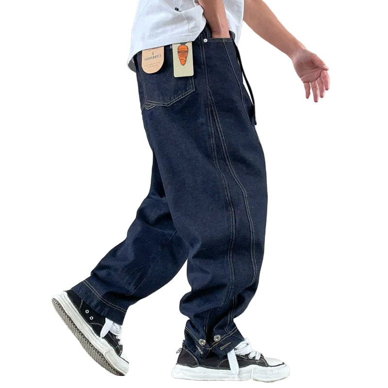 Jeans loose tapered men washed denim pants