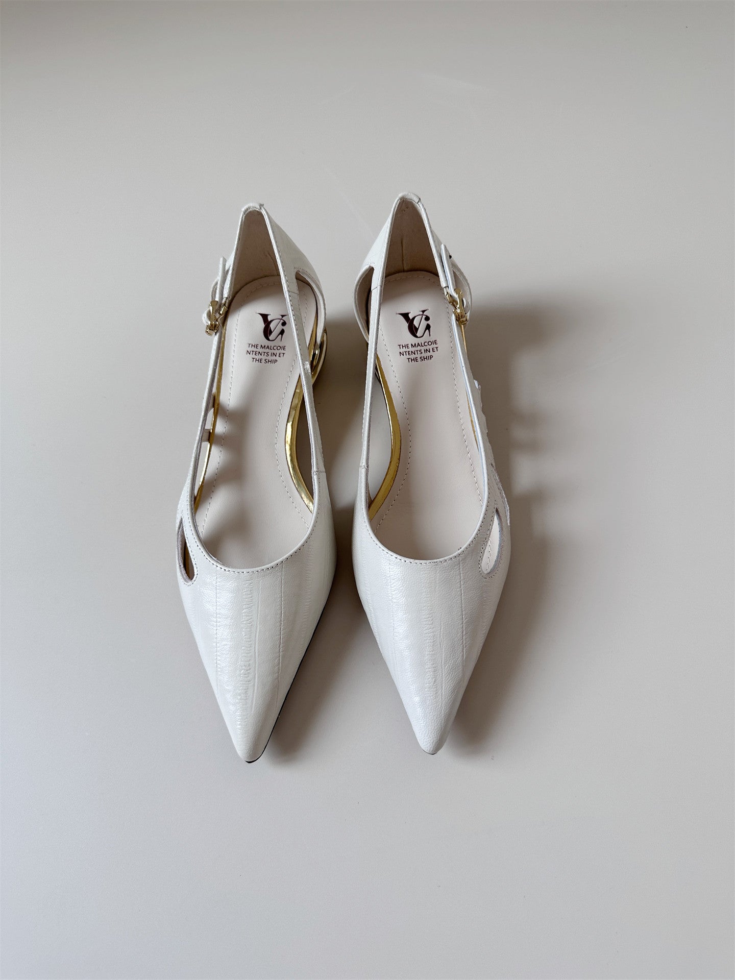 Vintage white pointed leather 3.5cm mid-heel heel shoes women's sandals