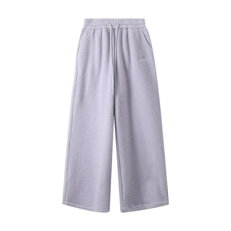 Purple fleece pants casual elongated pants