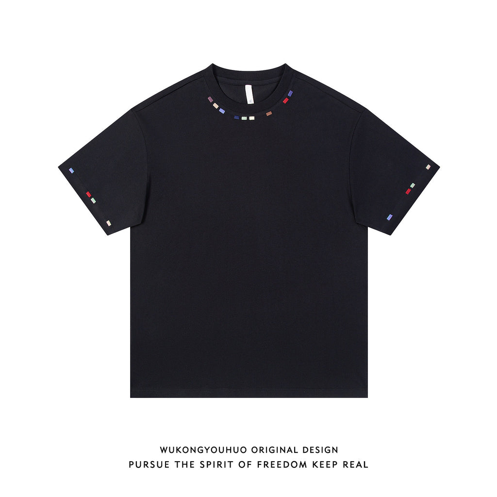 Hip-hop embroidery crew neck short-sleeved T-shirt men's half-sleeved tee
