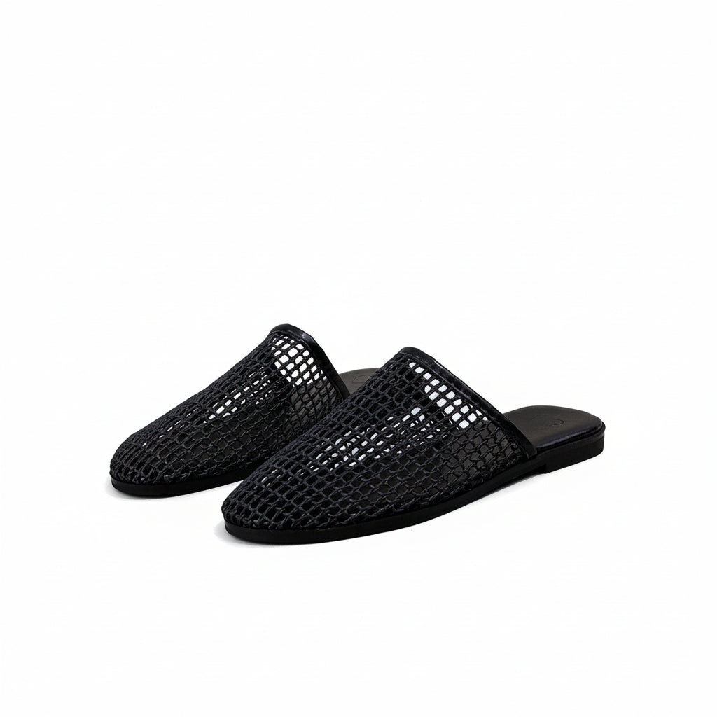 Black net slippers women's summer shoes
