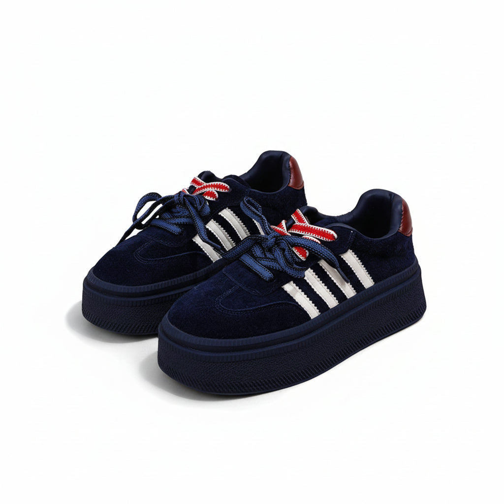 Blue High Platform Double Lace Women Shoes