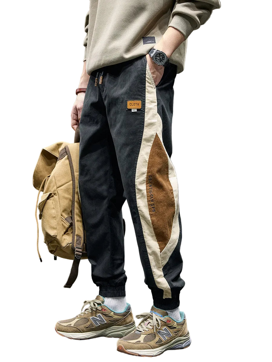 Men contrast splicing stretch ruffian handsome trousers