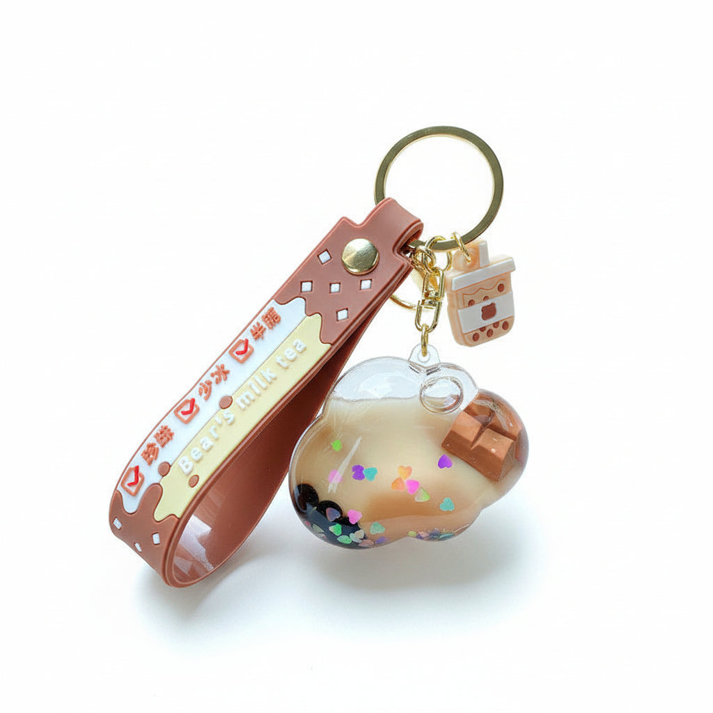 Miniature milk tea cup chocolate floating keychain