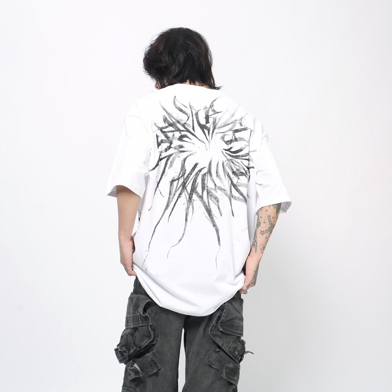 T-shirt men's summer loose fashion graffiti print couple top