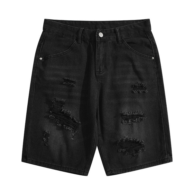 Denim Shorts Black Straight Men Pants