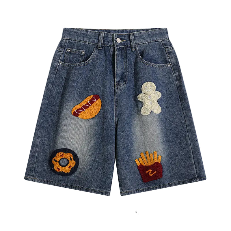 Embroidered denim shorts for men and women wide leg pants