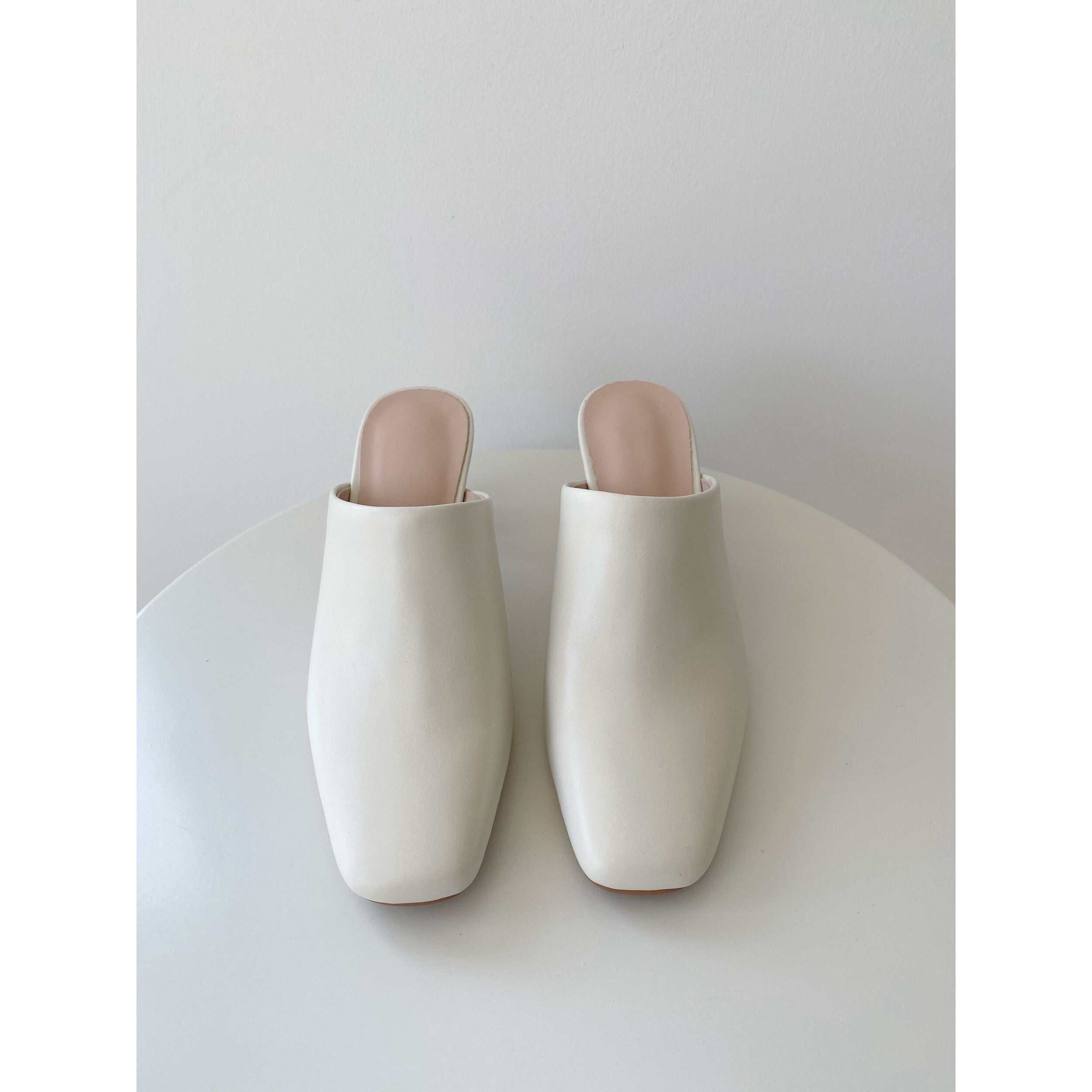 Soft cowhide leather half slippers sandals stiletto heels white