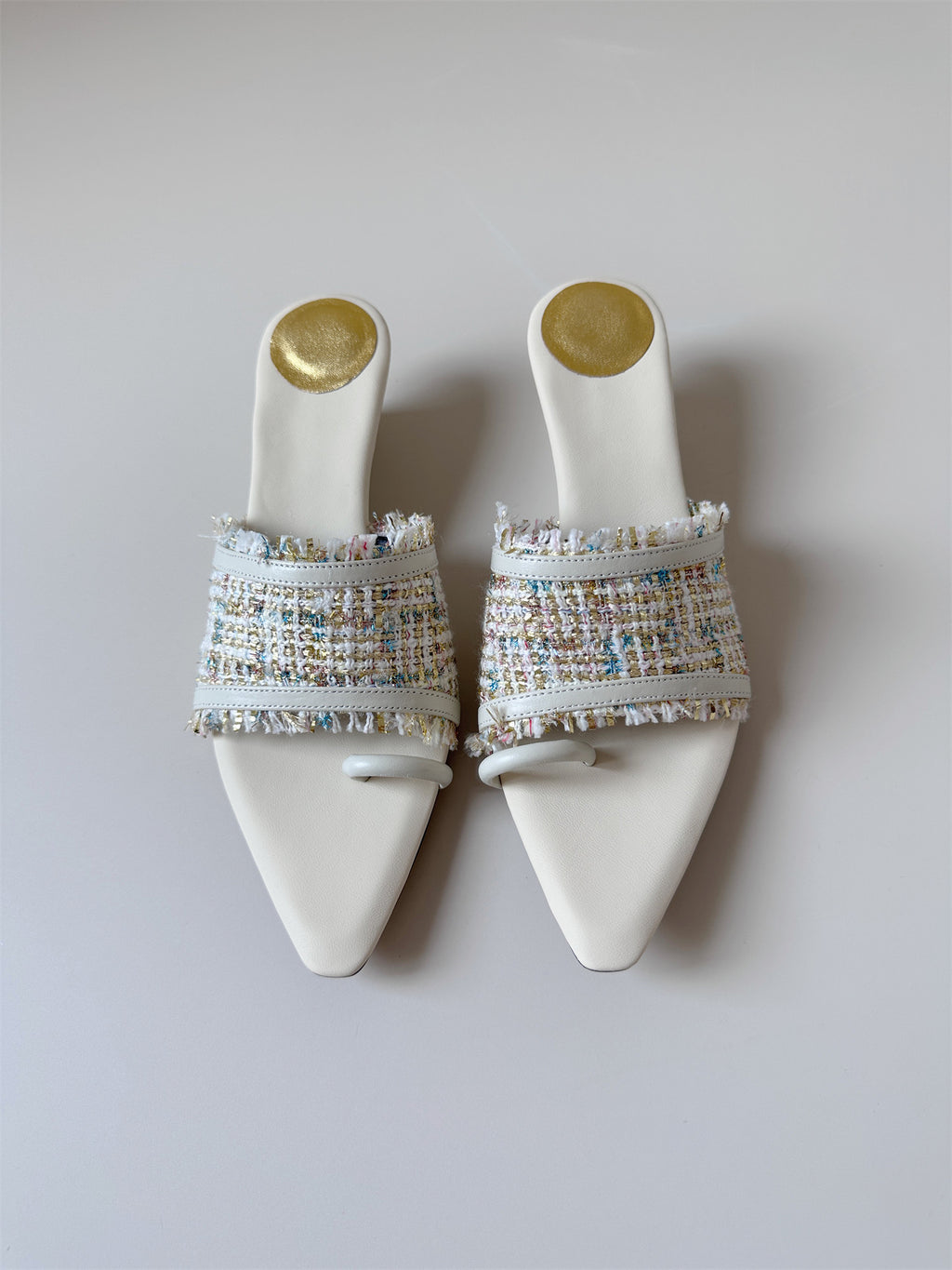 Slide shoe off-white sandals women low heel wedge pointed sandals
