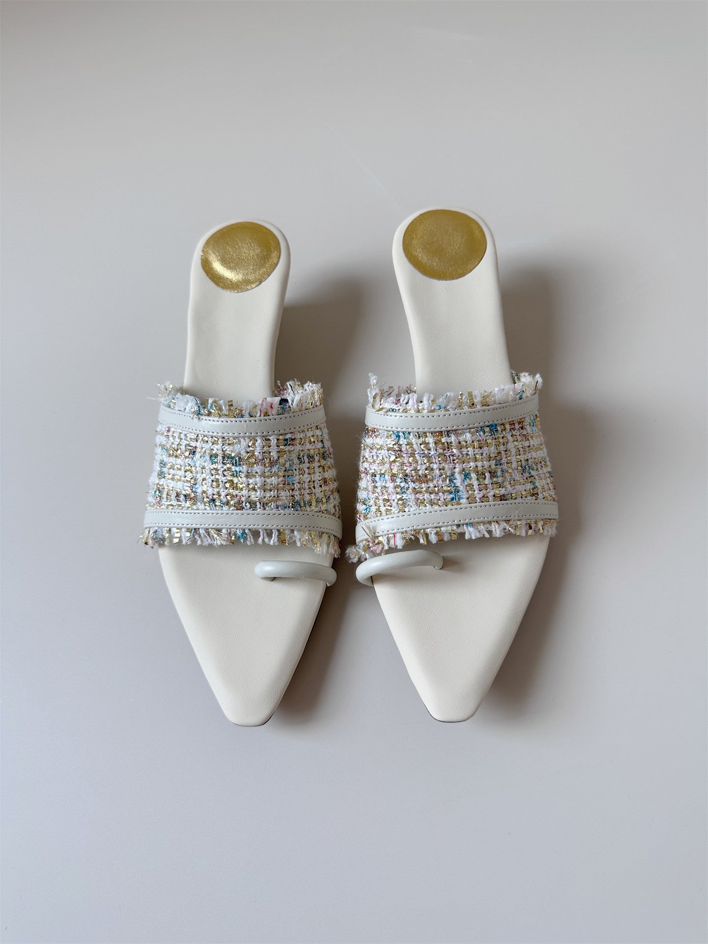 Slide shoe off-white sandals women low heel wedge pointed sandals
