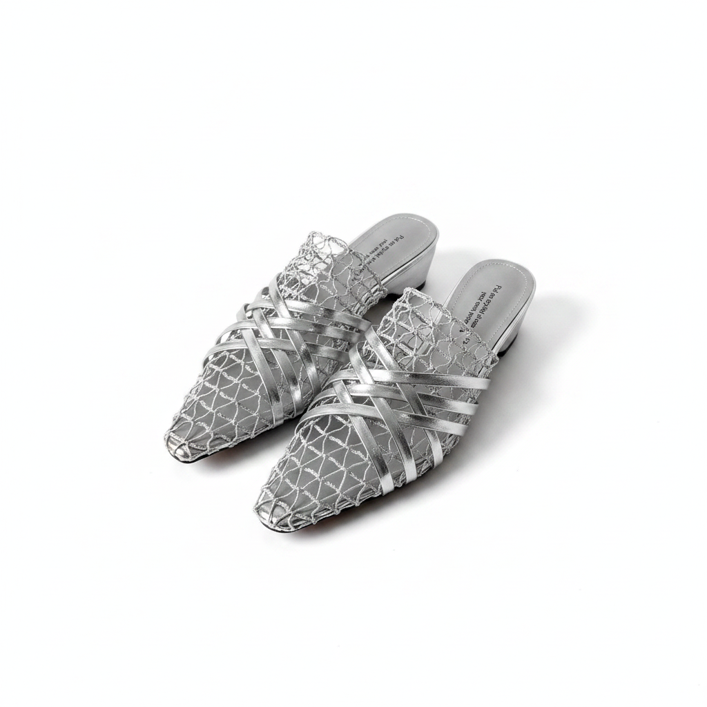 Pointed fishnet sandals thick-heeled shoe
