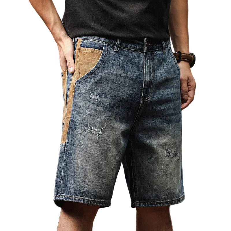 Men high denim shorts summer trendy loose plus-size wear pants