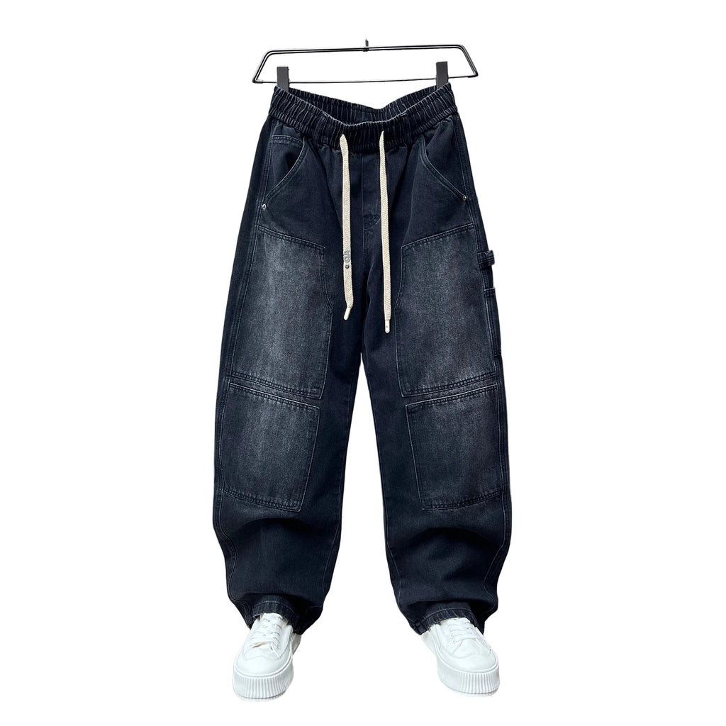 Trendy distressed washed jeans men's autumn loose fit pants