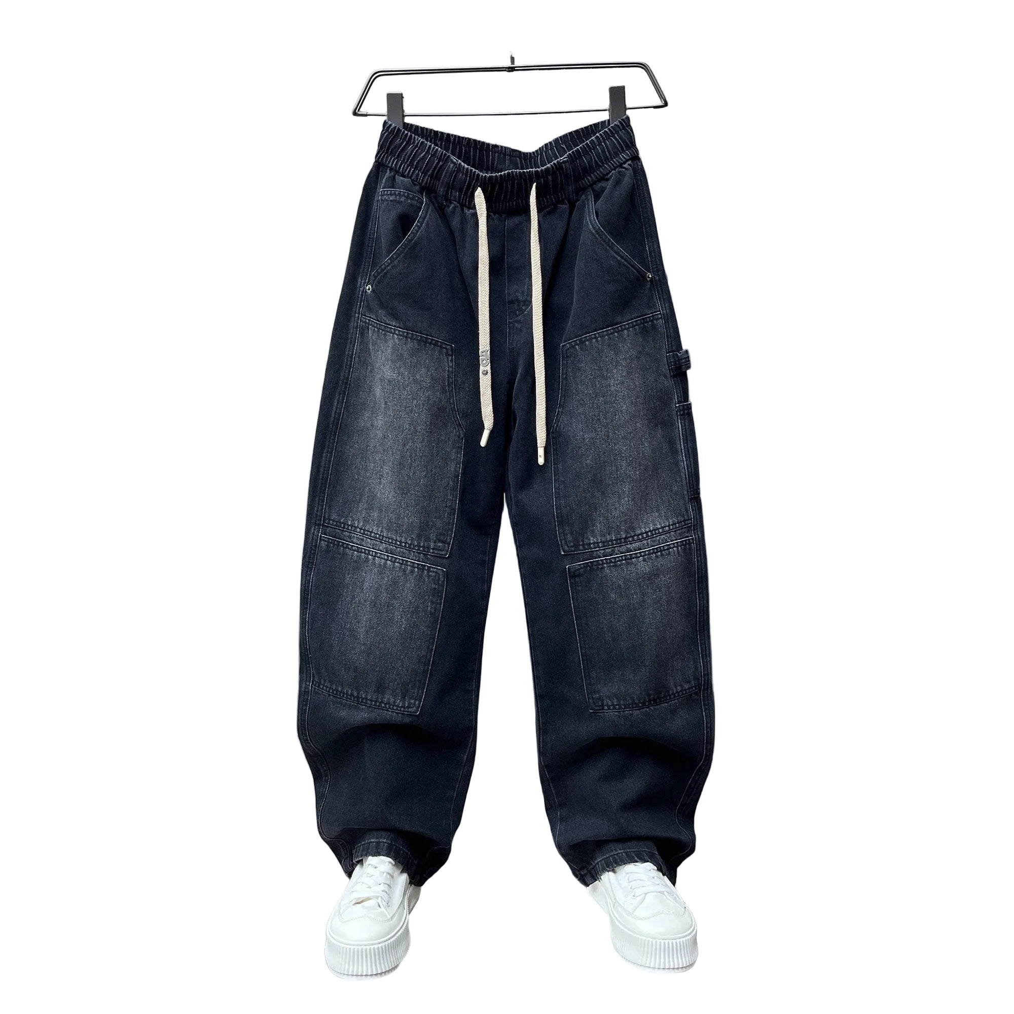Trendy distressed washed jeans men's autumn loose fit pants