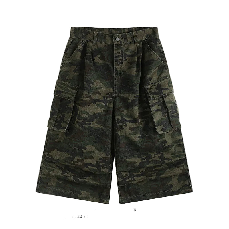 Camouflage cargo pants unisex summer loose straight wide-leg trousers