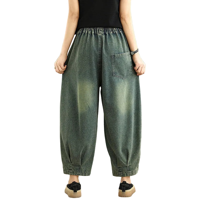 Elastic waist large size loose women cropped pants