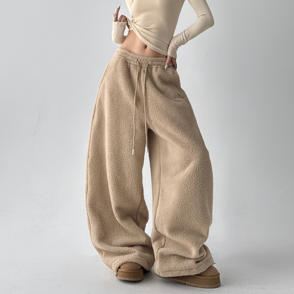 Purple fleece pants casual elongated pants