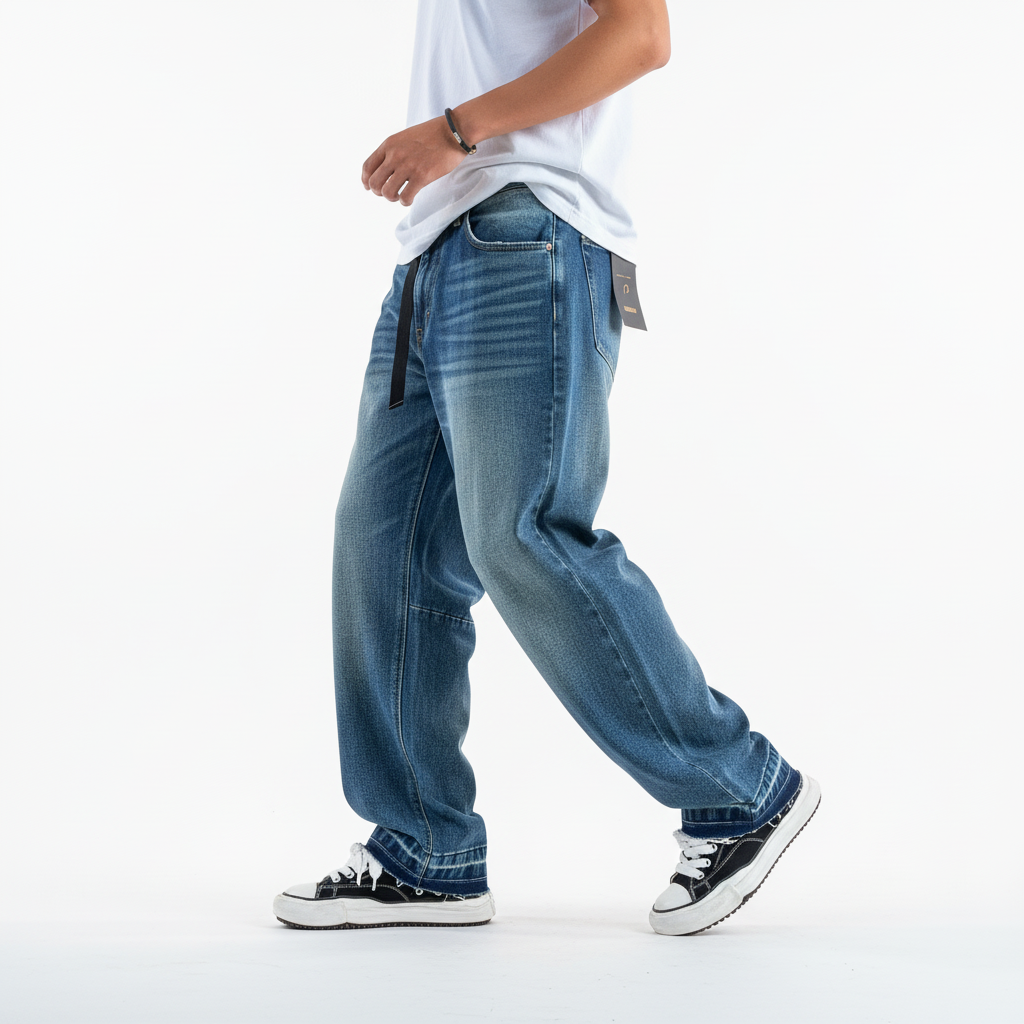 Vintage washed jeans whiskers loose denim