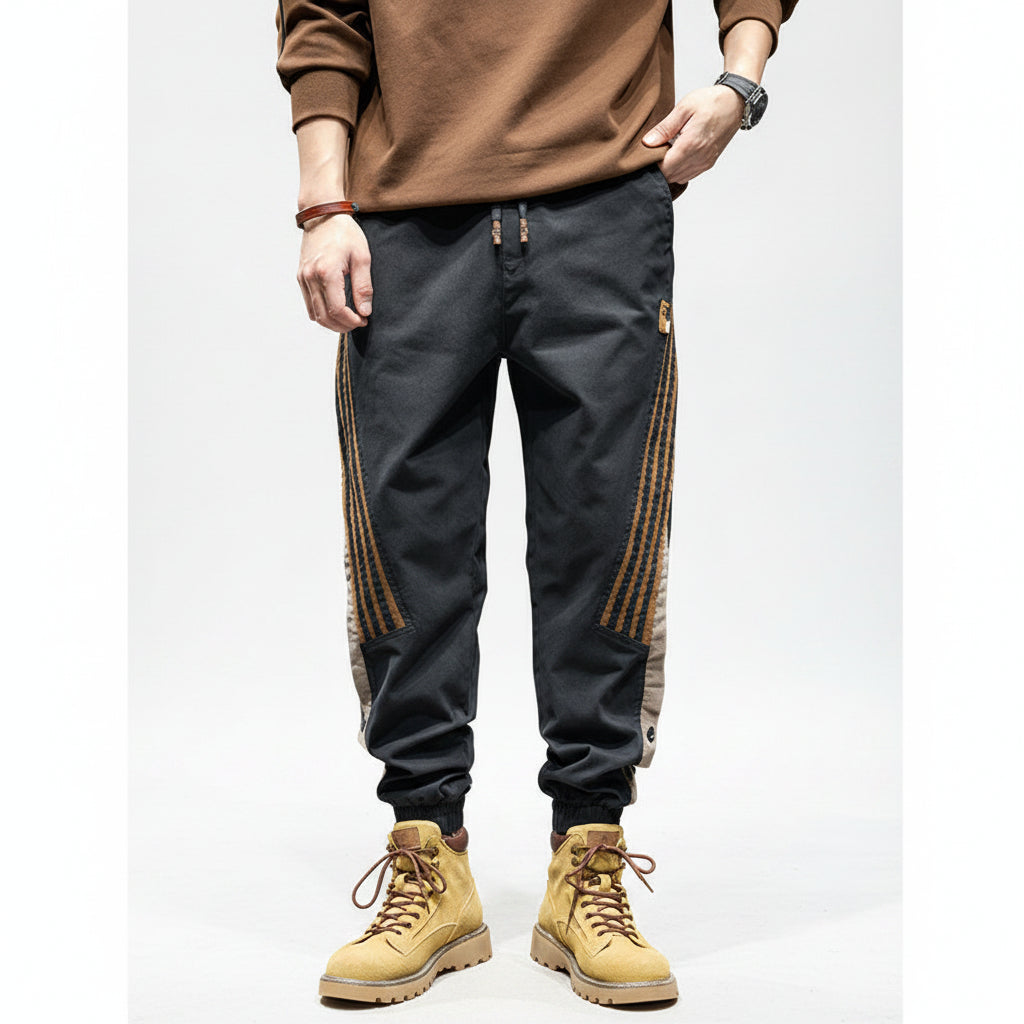 Side tripped denim men's cargo pants stretch leggings