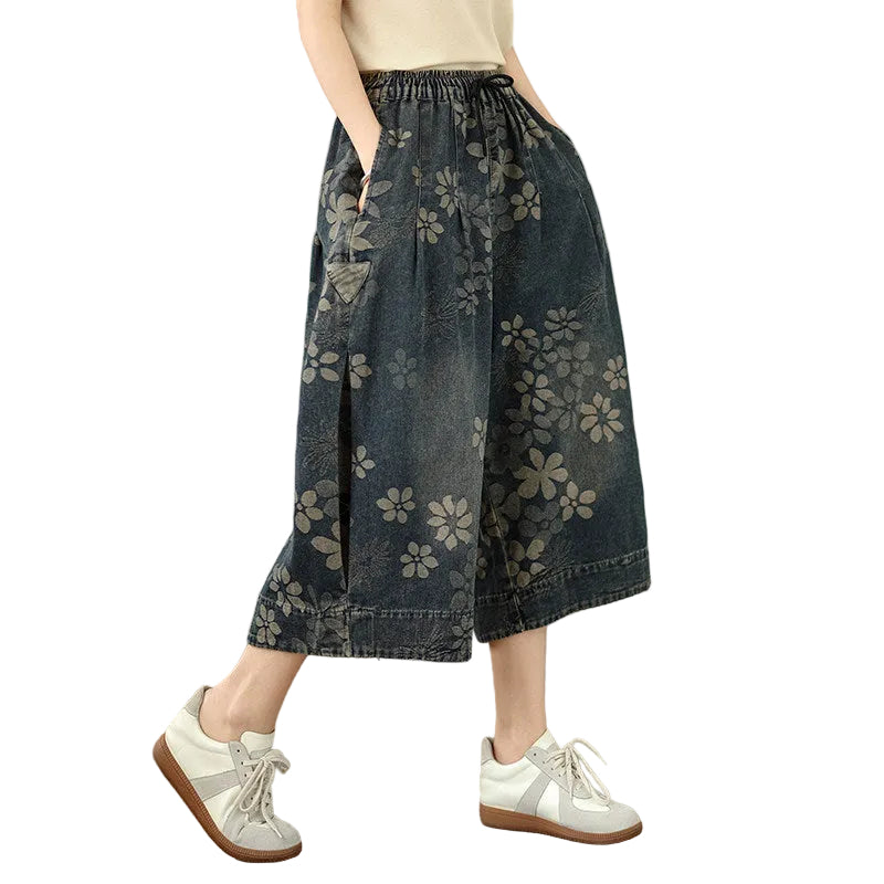Denim elastic wide-leg pant