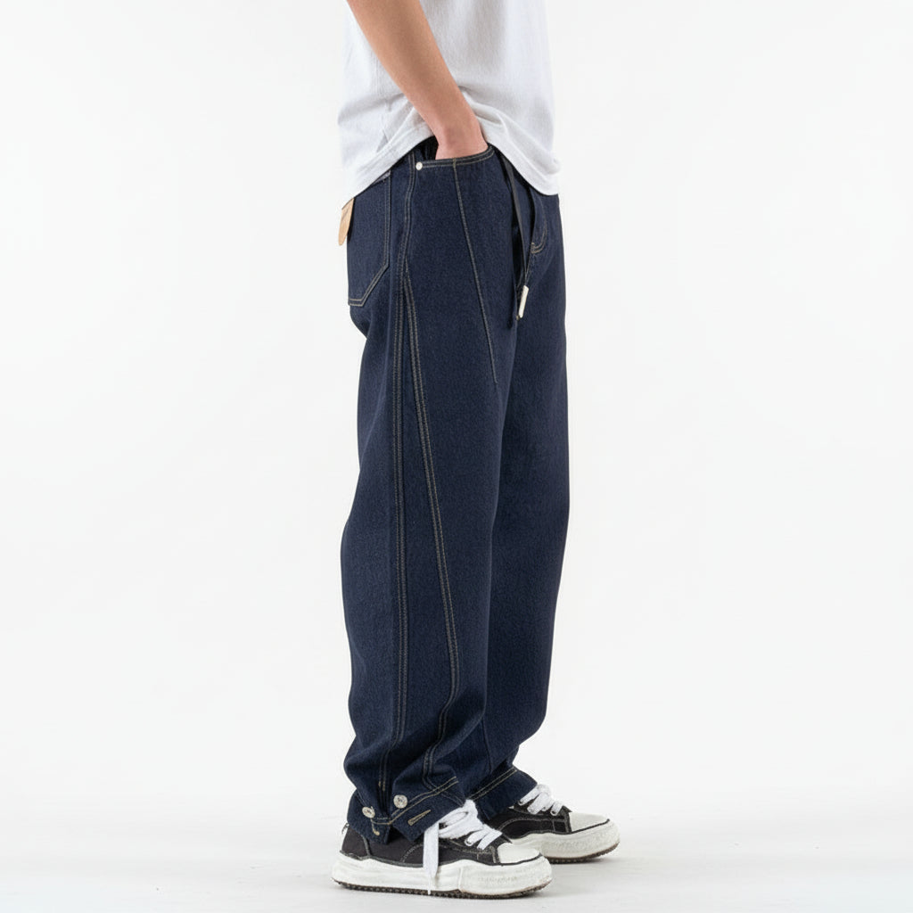 Jeans loose tapered men washed denim pants