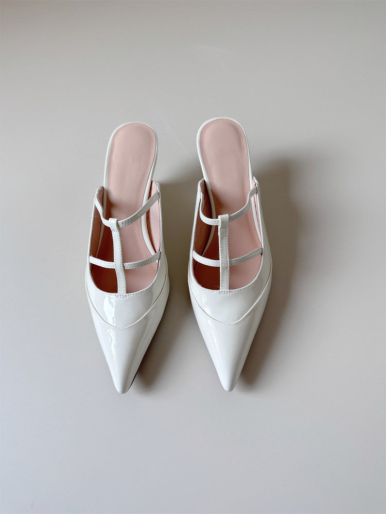 Simple off-white pointed toe high wedge sandals