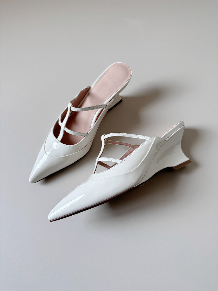 Simple off-white pointed toe high wedge sandals