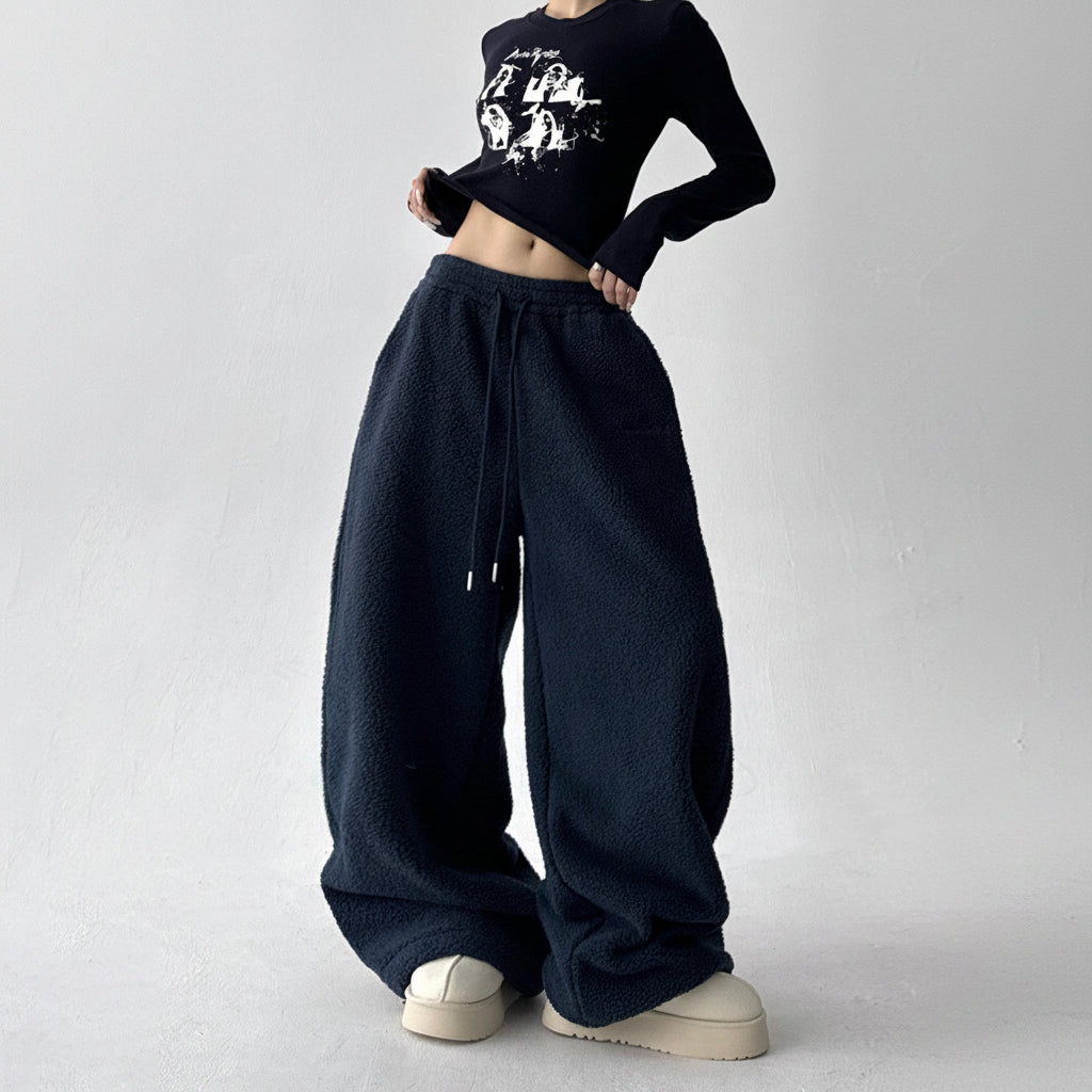 Purple fleece pants casual elongated pants