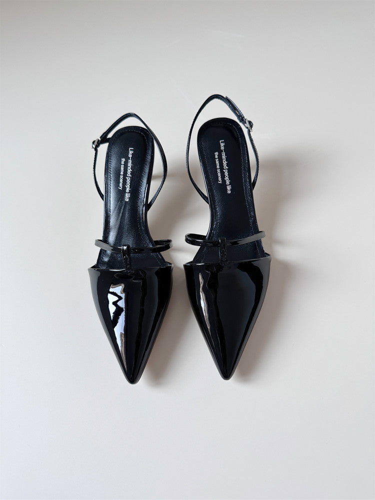 Red leather heel sandals summer pointed toe shoes