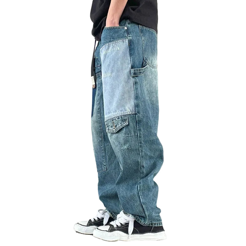 Patch panelled tapered jeans men's loose pants