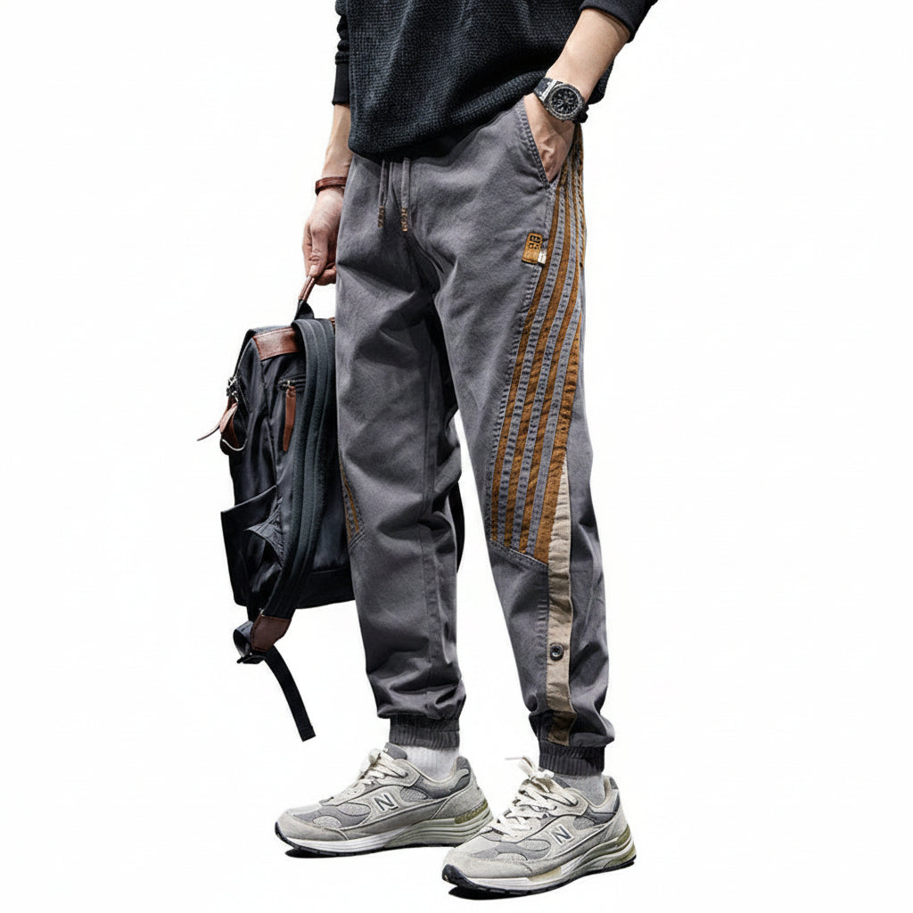 Men side striped loose stretch cargo pants