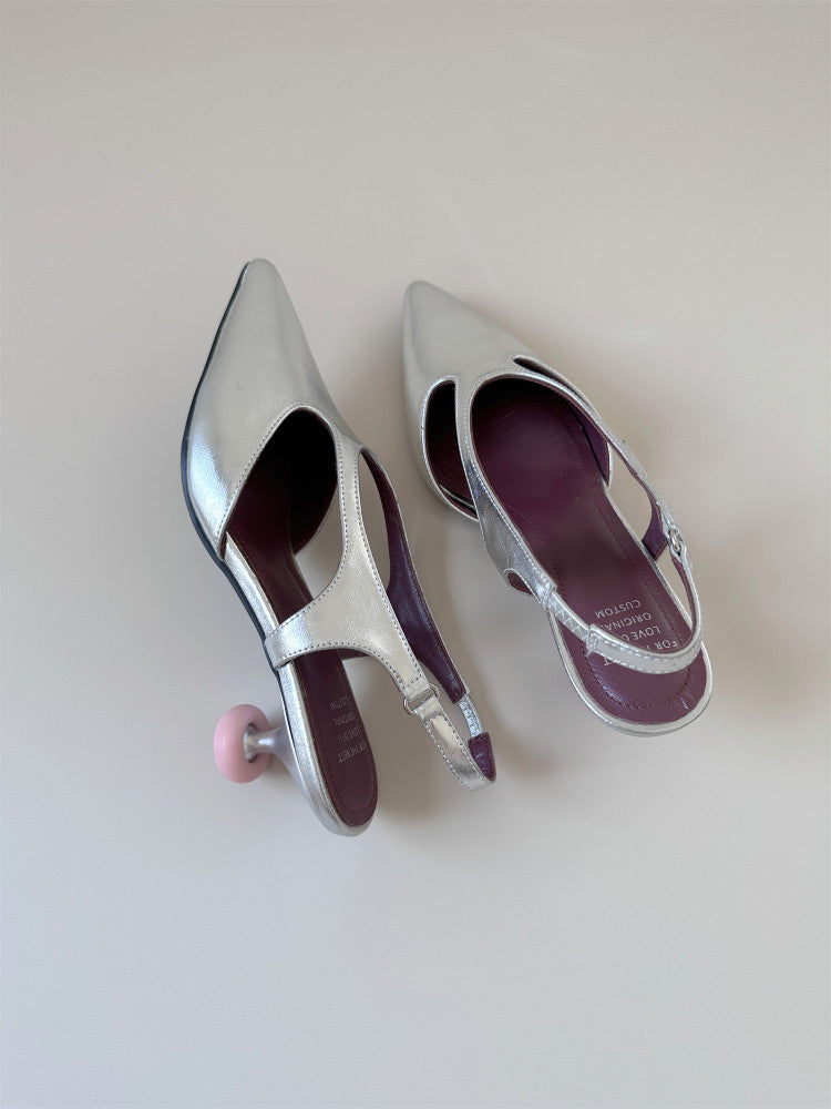 Silver mid heel toe sandals women's summer pointed toe shoes