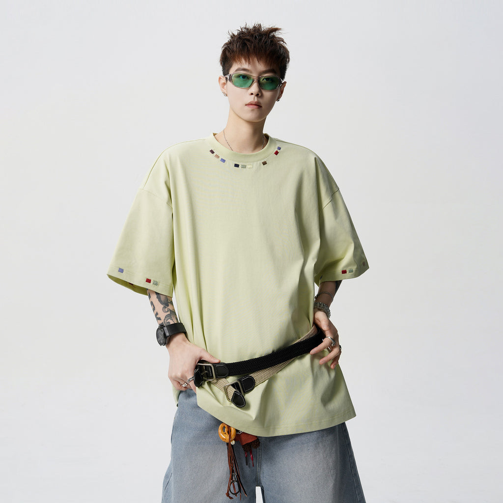 Hip-hop embroidery crew neck short-sleeved T-shirt men's half-sleeved tee