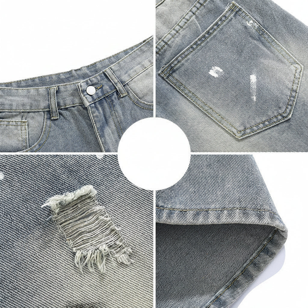 Splashed ink denim shorts men pants