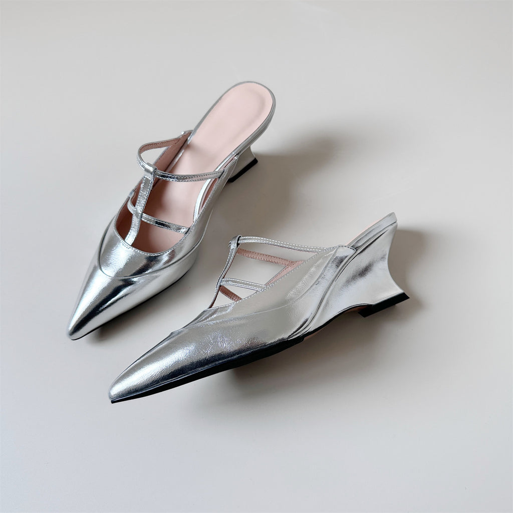 Simple off-white pointed toe high wedge sandals
