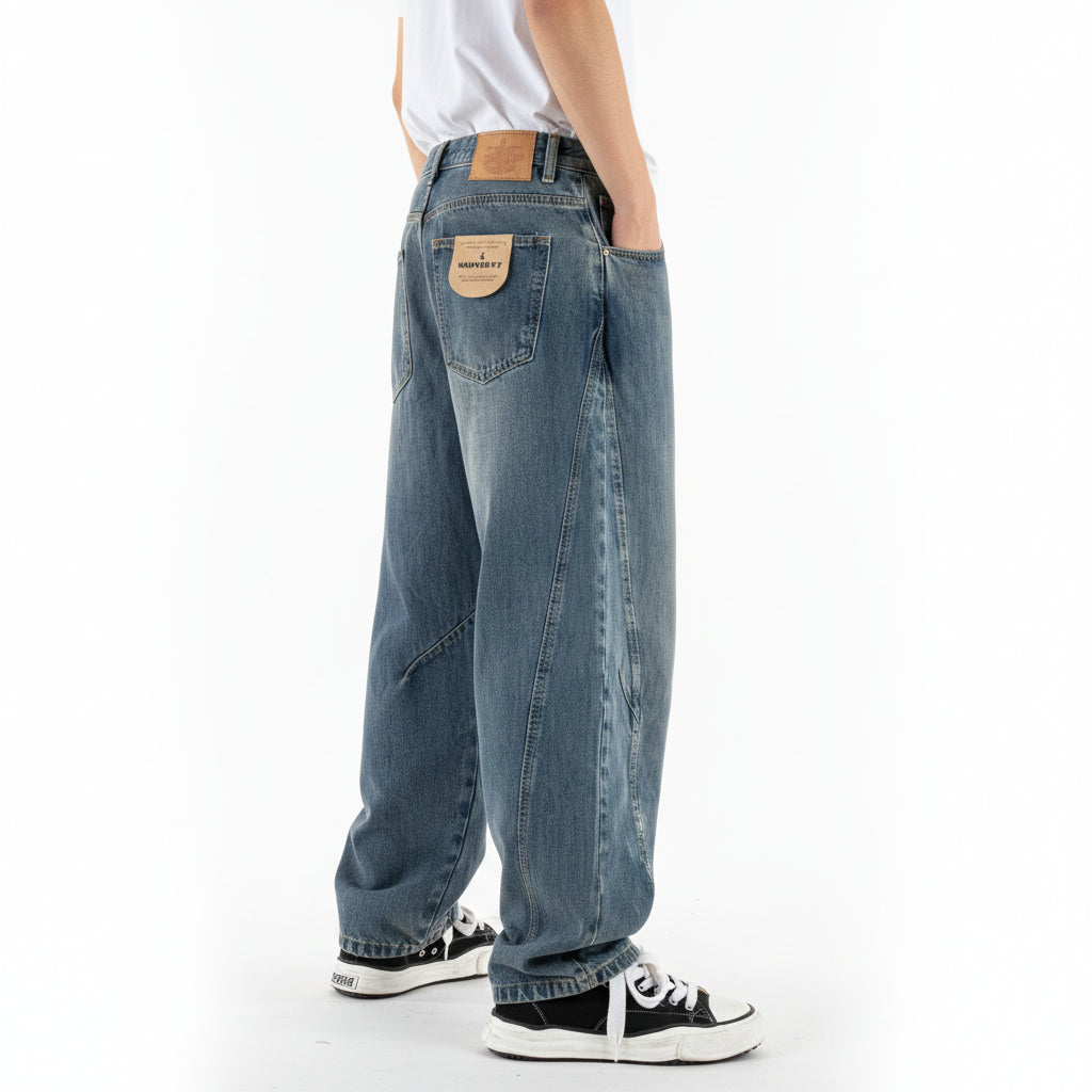 Loose wide-leg wash denim trouser