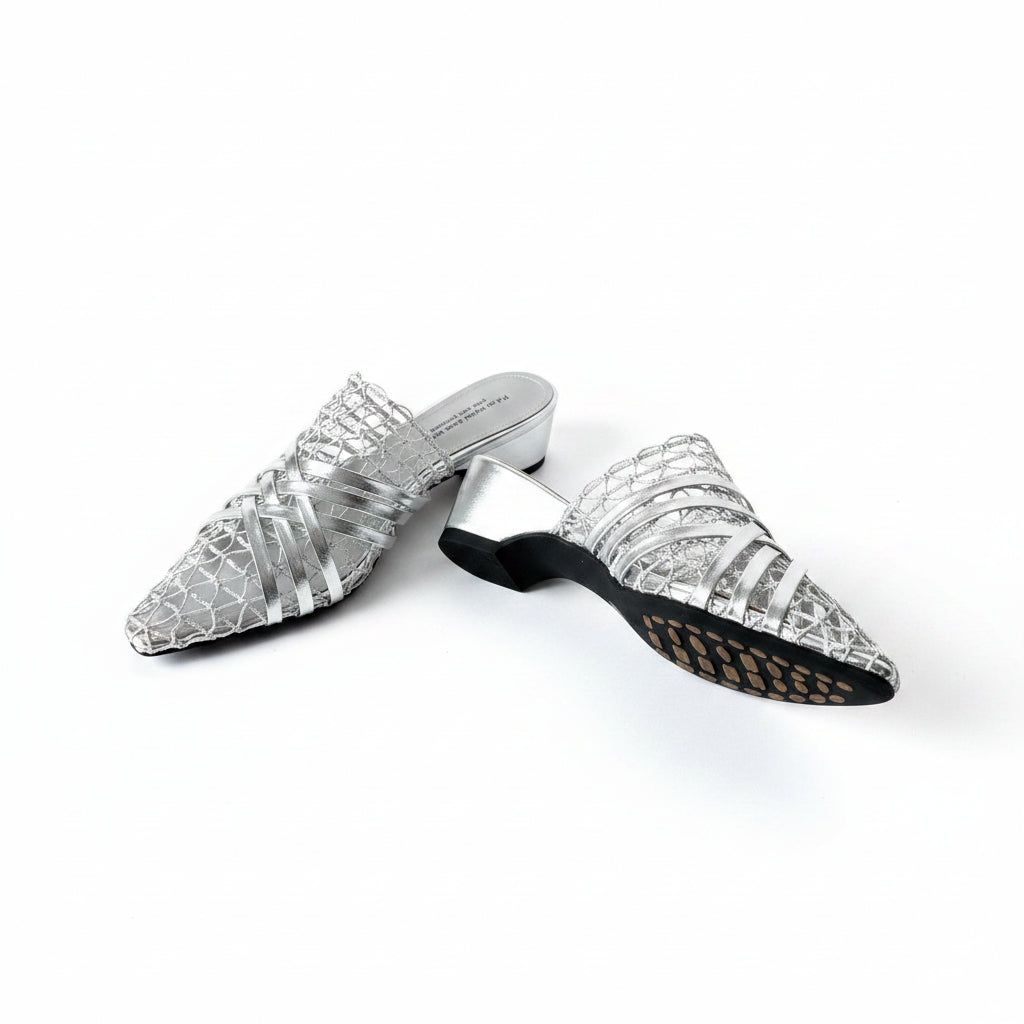 Pointed fishnet sandals thick-heeled shoe