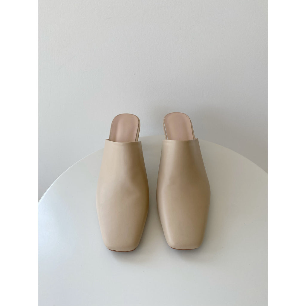 Soft cowhide leather half slippers sandals stiletto heels white