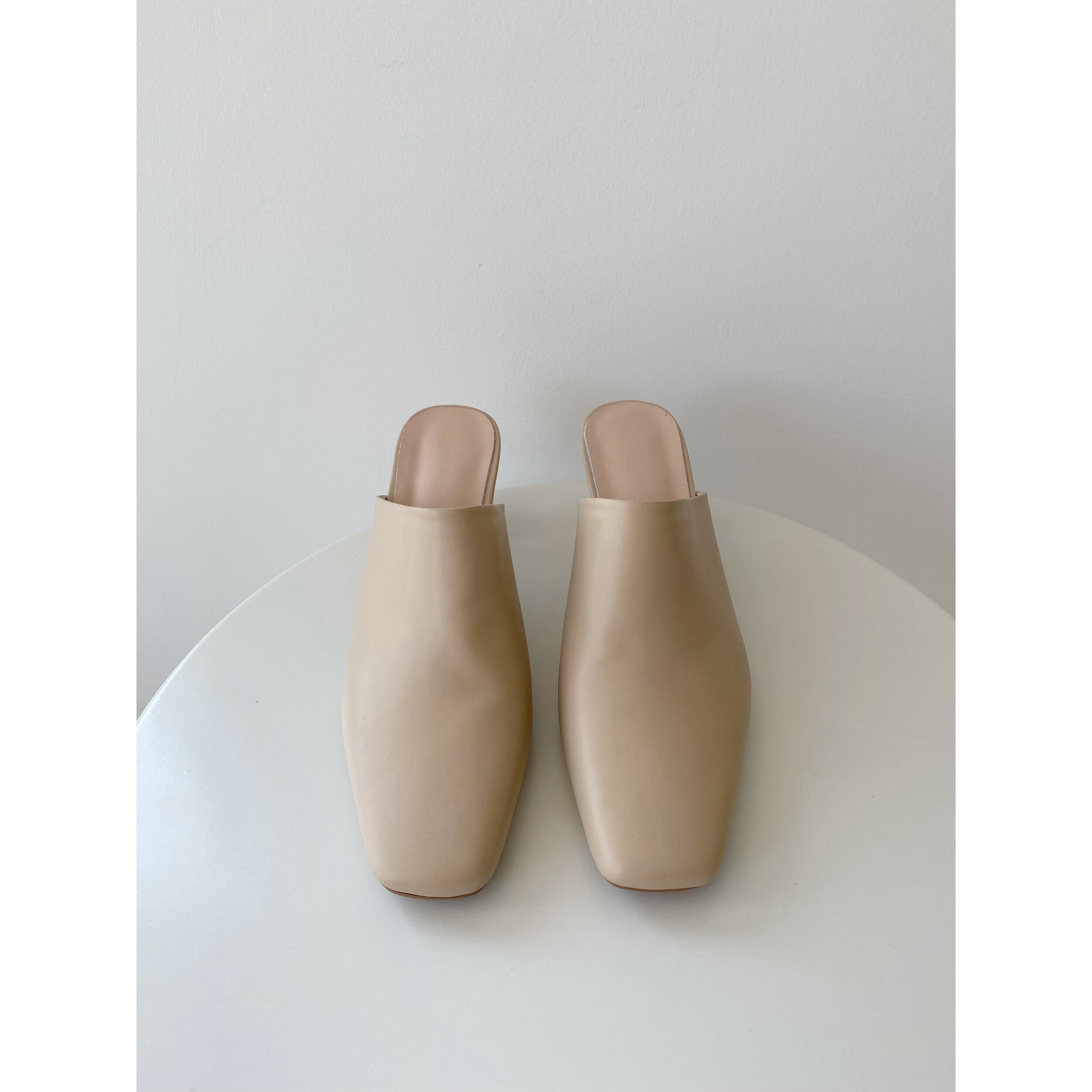 Soft cowhide leather half slippers sandals stiletto heels white