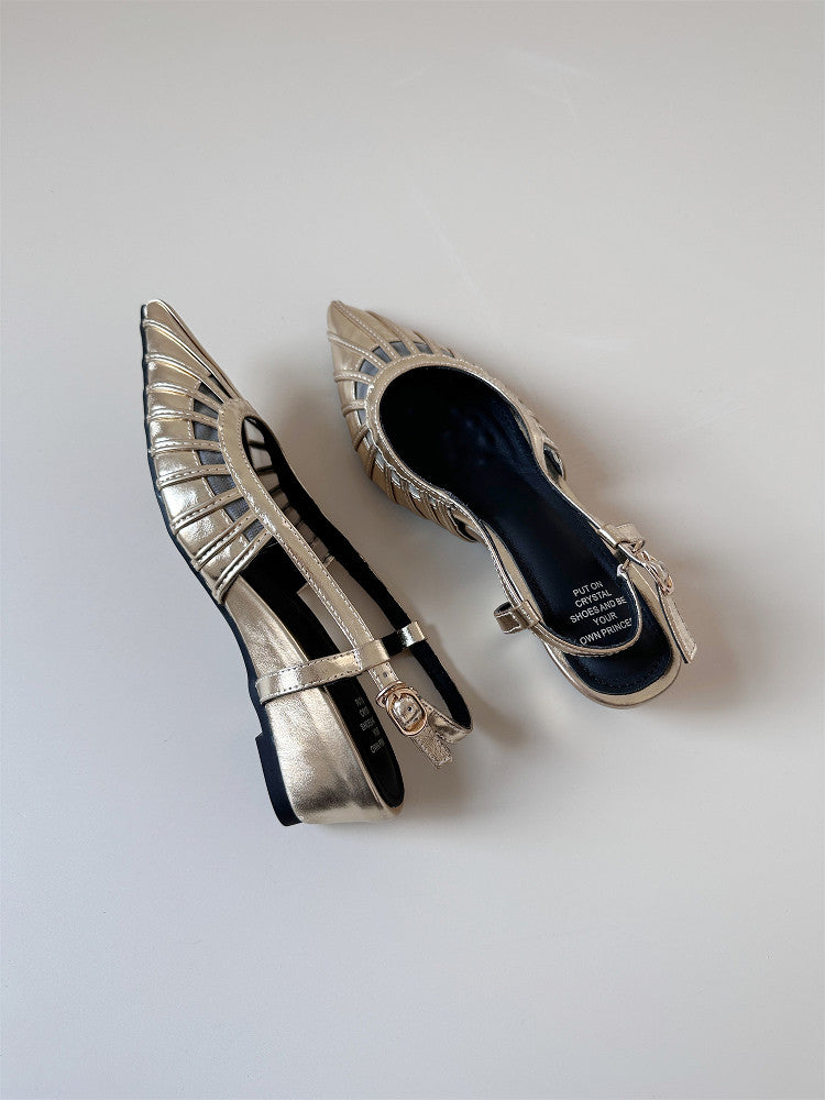 Low mid-heel wedge sandals women's summer pointed toe shoes