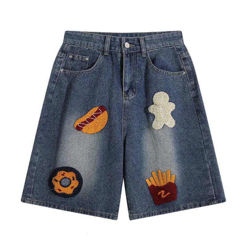 Embroidered denim shorts for men and women wide leg pants